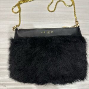 Ted Baker Black Faux Fur Crossbody with Gold Chain